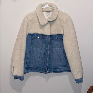 Cream and Blue Quilted Denim Jacket